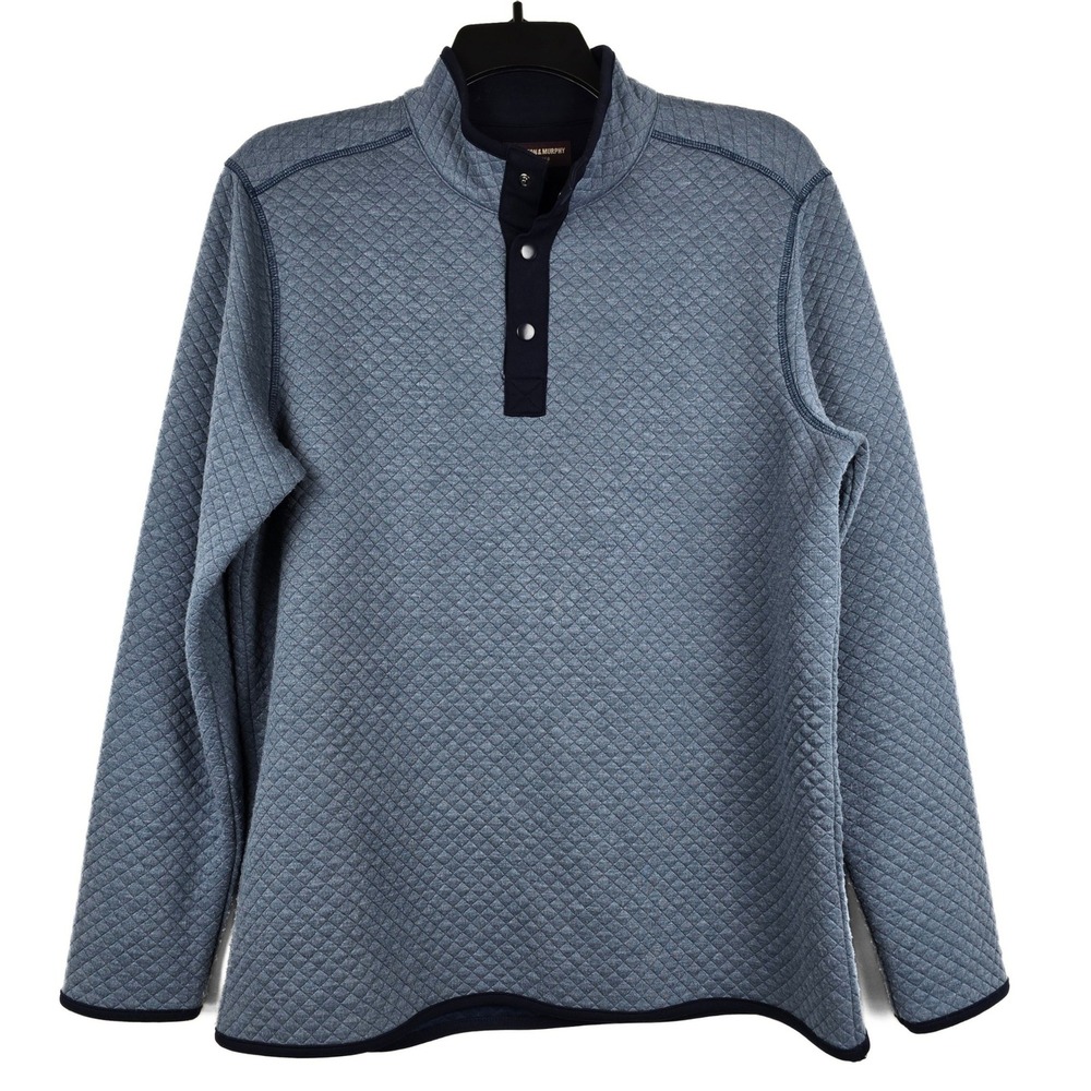 Johnston & Murphy Mens Blue Quilted Mock Neck Snap Pullover Sweater Large